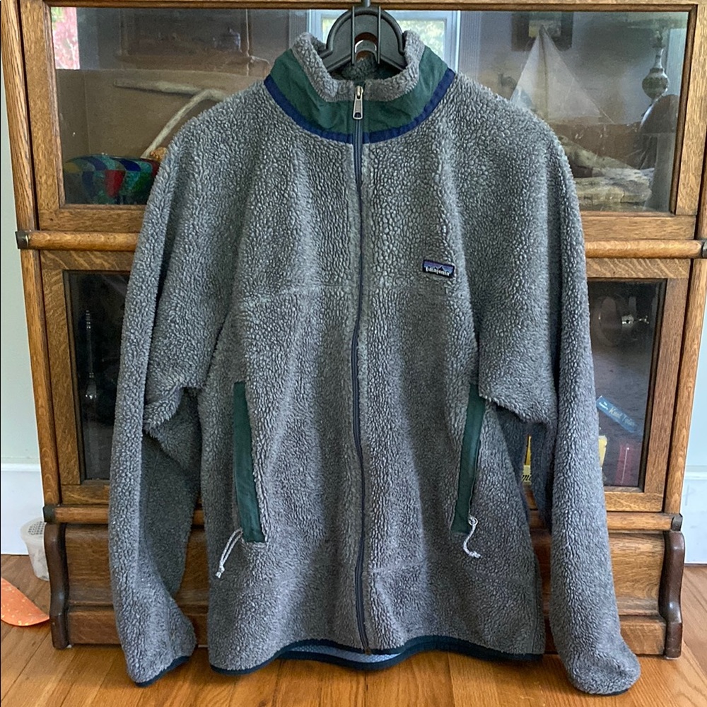 Patagonia Gray and Green Performance Jacket with Mock Neck